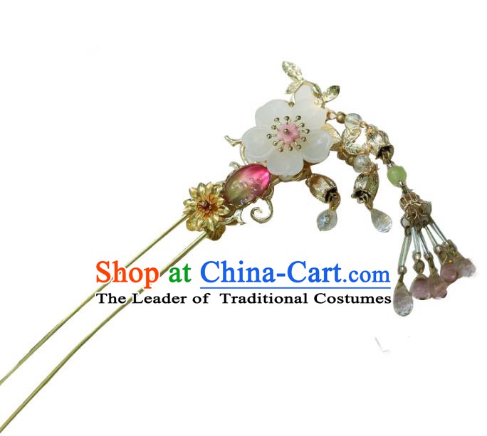 Chinese Ancient Hanfu Handmade Hairpins Flowers Tassel Hair Clip Hair Accessories for Women