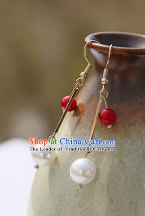 Ancient Chinese Handmade Hanfu Earrings Accessories Pearl Eardrop for Women