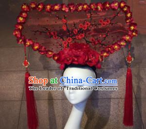 Top Grade China Catwalks Hair Accessories Qing Dynasty Wintersweet Headwear Stage Performance Headdress for Women