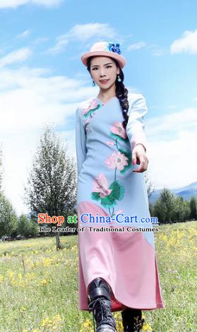 Traditional China National Costume Printing Lotus Cheongsam Dress Chinese Tang Suit Qipao for Women