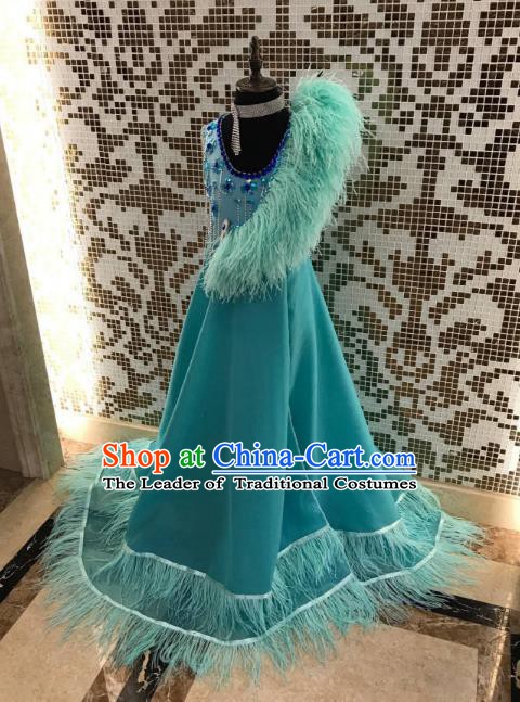 Top Grade Children Stage Performance Costume Catwalks Queen Green Full Dress for Kids