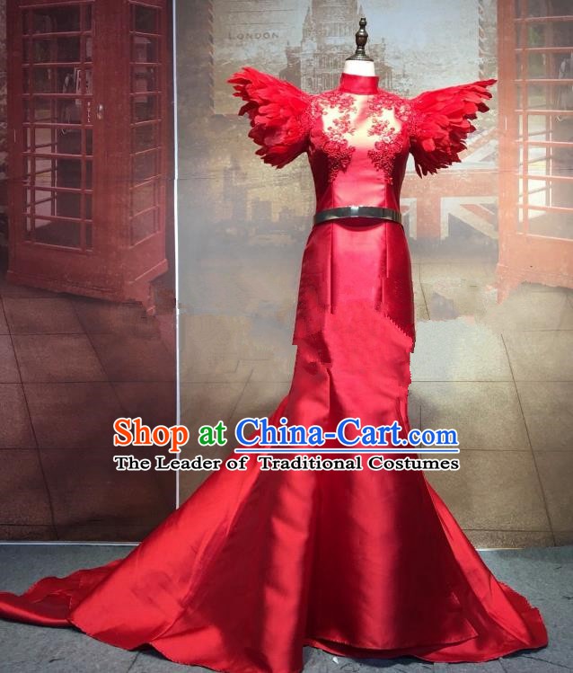 Top Grade Stage Performance Costume Cheongsam Dress Catwalks Red Full Dress for Women