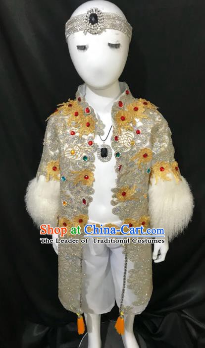 Top Grade Children Stage Performance Costume Catwalks Modern Dance Clothing and Headwear for Kids