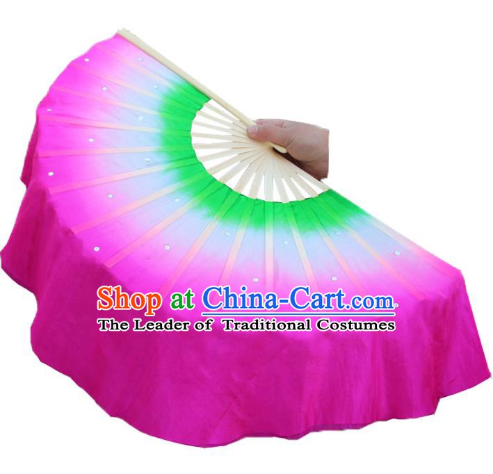 Top Grade Chinese Folk Dance Folding Fans Dance Fans Yangko Rosy Silk Fans for Women