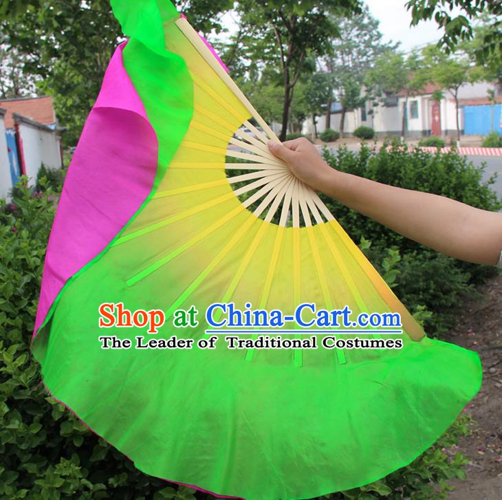 Top Grade Chinese Folk Dance Folding Fans Yangko Dance Double Side Silk Fan for Women