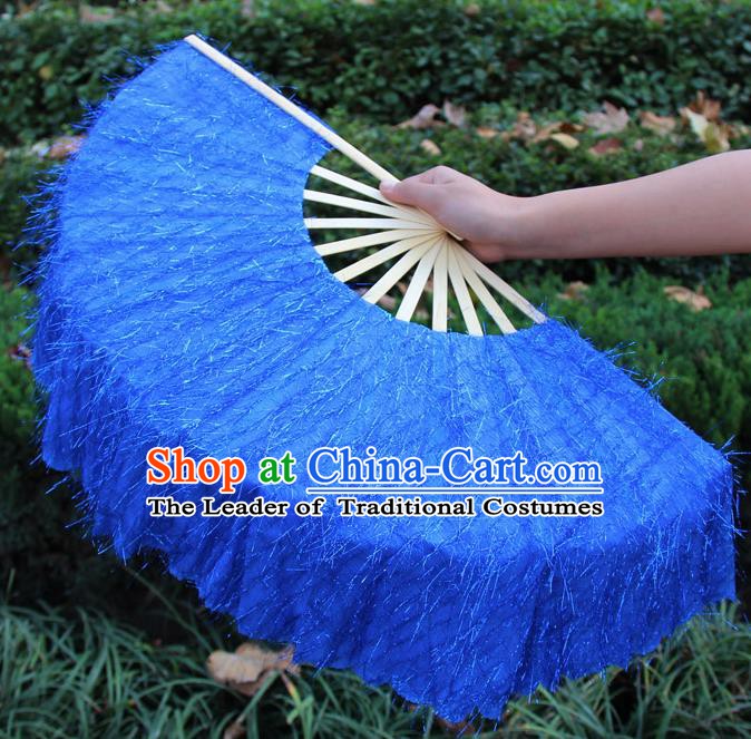 Chinese Handmade Folk Dance Royalblue Folding Fans Yangko Dance Classical Dance Fans for Women