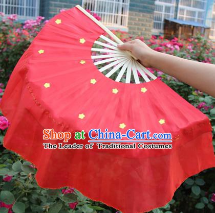 Chinese Handmade Folk Dance Red Silk Folding Fans Yangko Dance Classical Dance Fans for Women