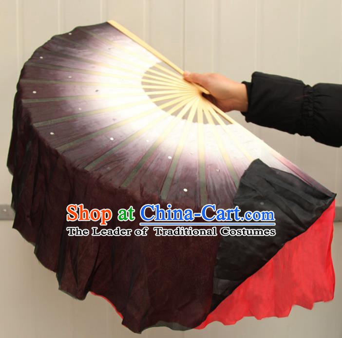 Chinese Handmade Folk Dance Black and Red Ribbons Folding Fans Yangko Dance Classical Dance Fans for Women