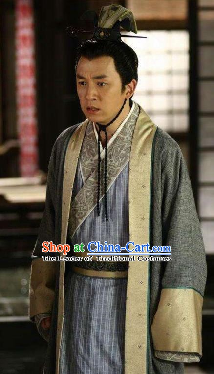 Ancient Chinese Han Dynasty Official Scholar Jiao Zhongqing Replica Costume for Men