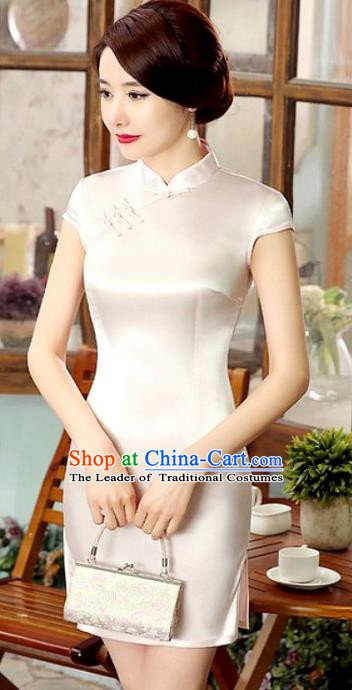 Chinese Traditional National Costume Elegant Cheongsam White Qipao Dress for Women