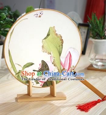 Chinese Traditional Round Fans Handmade Painting Lotus Leaf Circular Fan China Ancient Palace Fans