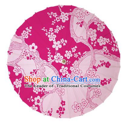 Chinese Traditional Paper Umbrella Folk Dance Handmade Painting Oriental Cherry Rosy Oil-paper Umbrella Kimono Umbrella