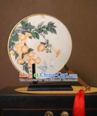 Chinese Traditional Circular Fans Handmade Printing Petunia Round Fan China Ancient Palace Dance Fans