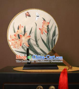 Chinese Traditional Circular Fans Handmade Printing Orchid Round Fan China Ancient Palace Dance Fans