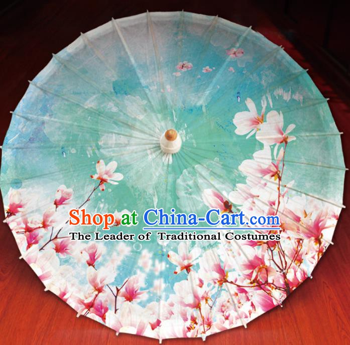 Chinese Traditional Artware Painting Mangnolia Umbrella Classical Dance Green Oil-paper Umbrella Handmade Umbrella