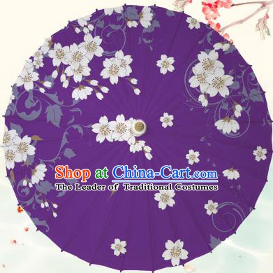 Chinese Traditional Artware Purple Paper Umbrella Classical Dance Printing Peach Blossom Oil-paper Umbrella Handmade Umbrella