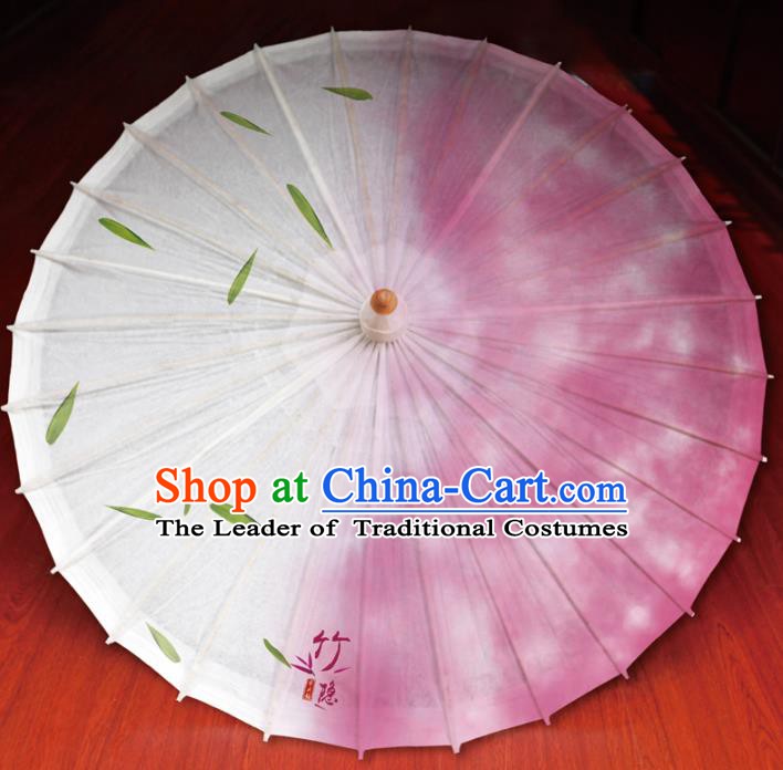 Chinese Traditional Artware Paper Umbrella Printing Bamboo Leaf Pink Oil-paper Umbrella Handmade Umbrella