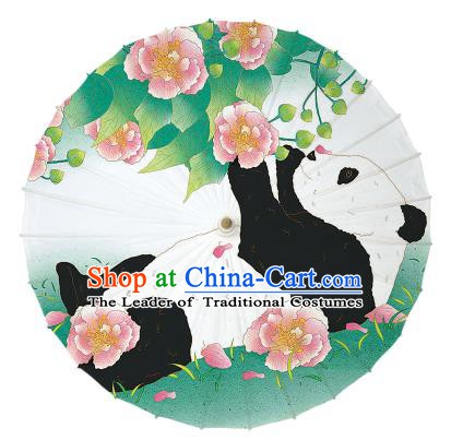 Chinese Traditional Artware Paper Umbrellas Painting Panda Peony Oil-paper Umbrella Handmade Umbrella