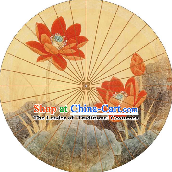 Chinese Traditional Artware Paper Umbrellas Printing Lotus Yellow Oil-paper Umbrella Handmade Umbrella