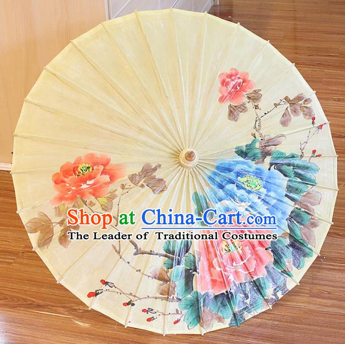 Chinese Traditional Artware Paper Umbrellas Printing Peony Flowers Oil-paper Umbrella Handmade Umbrella