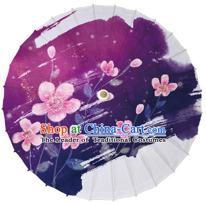 Chinese Traditional Artware Dance Umbrella Printing Flowers Purple Paper Umbrellas Oil-paper Umbrella Handmade Umbrella