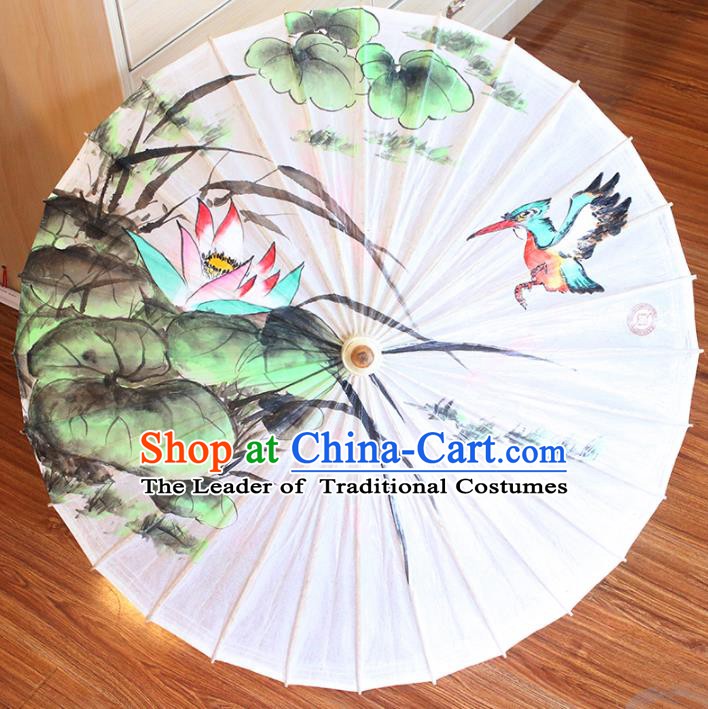 Chinese Traditional Artware Dance Umbrella Printing Lotus White Paper Umbrellas Oil-paper Umbrella Handmade Umbrella