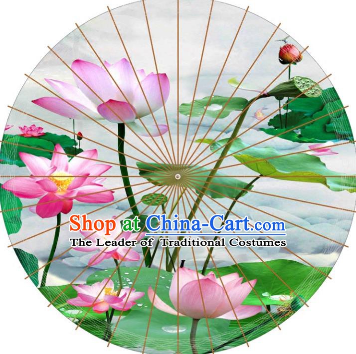 Chinese Traditional Artware Paper Umbrellas Printing Lotus Flowers Oil-paper Umbrella Handmade Umbrella