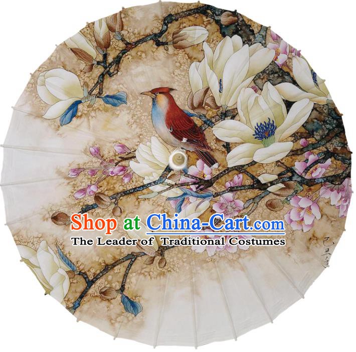 Chinese Traditional Artware Dance Umbrella Printing Mangnolia Birds Paper Umbrellas Oil-paper Umbrella Handmade Umbrella