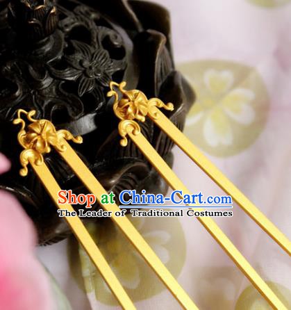 Chinese Handmade Classical Hair Accessories Golden Lotus Hairpin Hair Sticks Hanfu Hairpins for Women