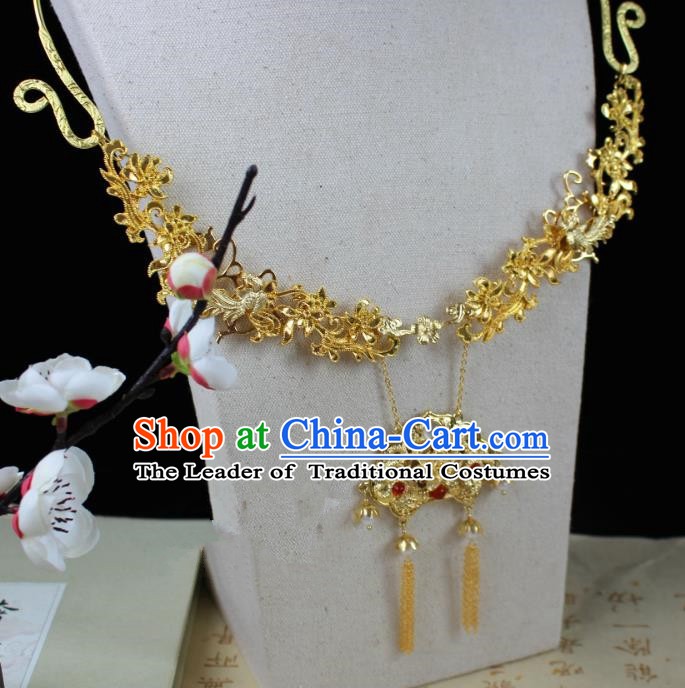 Chinese Handmade Classical Accessories Golden Necklace Hanfu Tassel Necklet for Women