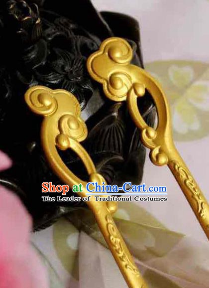 Chinese Handmade Classical Hair Accessories Golden Hairpin Hair Sticks Hanfu Hairpins for Women