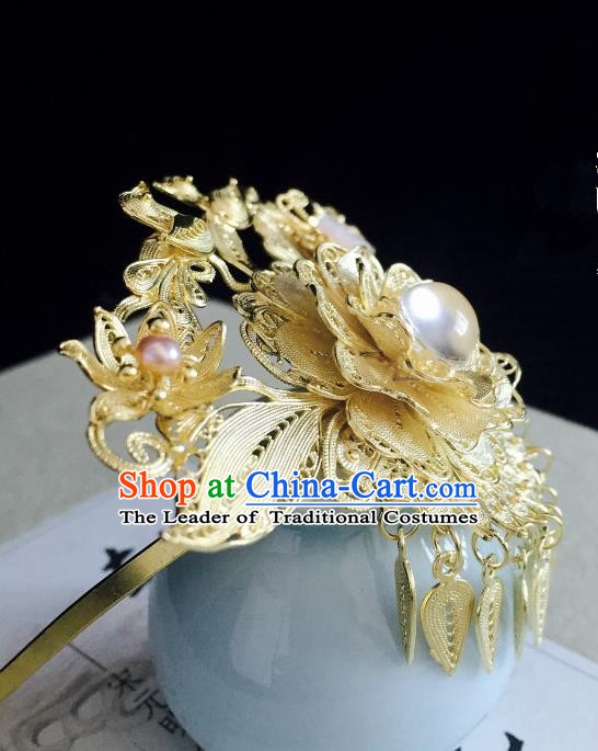 Chinese Handmade Classical Hair Accessories Golden Phoenix Coronet Tassel Hairpins Hair Stick for Women