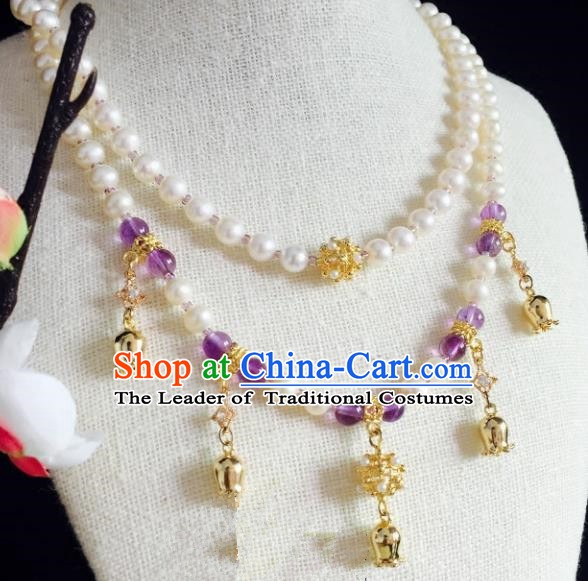 Chinese Handmade Classical Wedding Accessories Princess Purple Beads Necklace Hanfu Pearls Necklet for Women