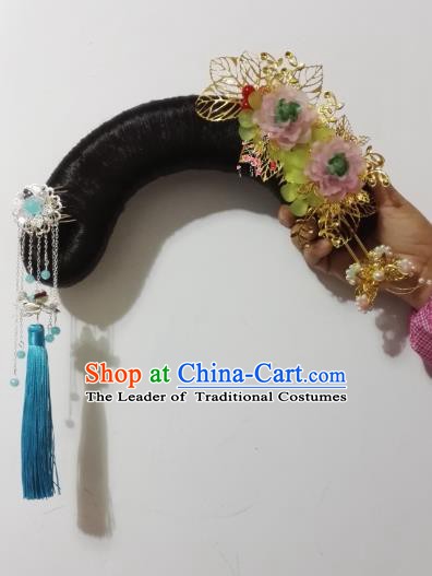 Traditional Chinese Ancient Manchu Princess Hair Accessories Wig and Hairpins for Women