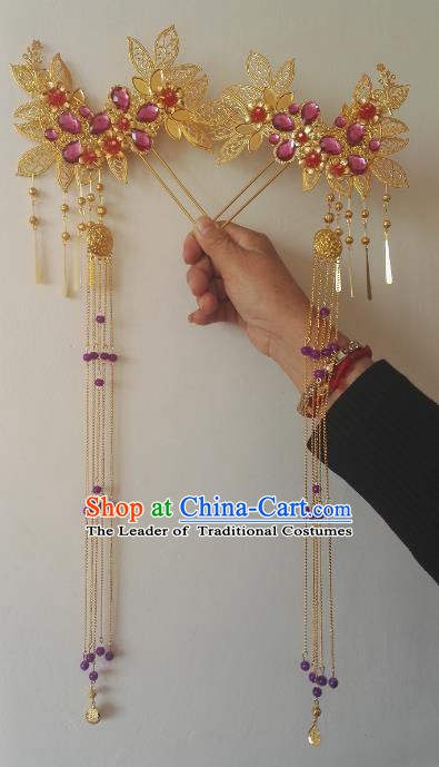 Traditional Chinese Ancient Princess Hair Accessories Hairpins Purple Crystal Tassel Step Shake for Women