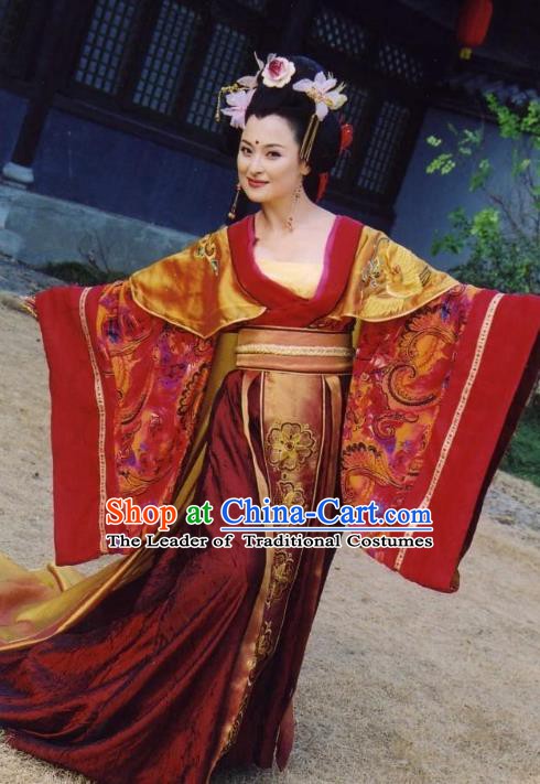 Chinese Ancient Tang Dynasty Imperial Consort Yang Hanfu Dress Embroidered Replica Costume for Women