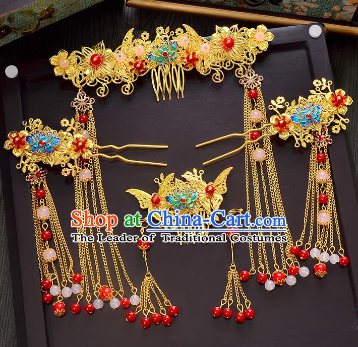 Traditional Chinese Ancient Bride Hair Accessories Xiuhe Suit Hairpins Lotus Phoenix Coronet for Women