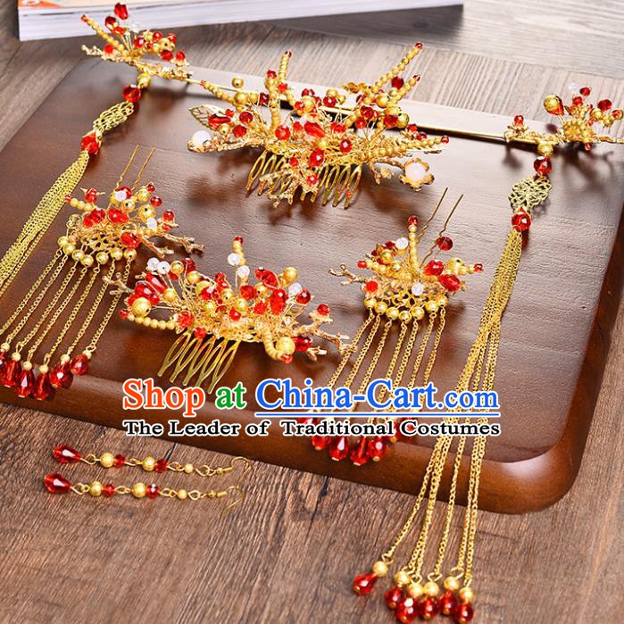 Traditional Chinese Ancient Bride Hair Accessories Xiuhe Suit Hairpins Complete Set for Women