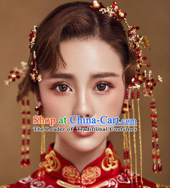 Traditional Chinese Ancient Bride Hair Accessories Xiuhe Suit Hair Stick Hairpins Complete Set for Women