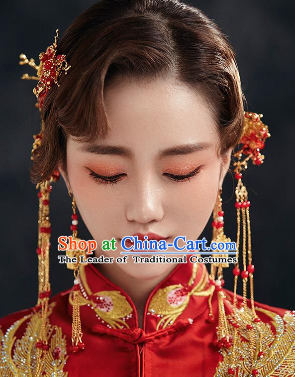 Traditional Chinese Ancient Bride Hair Accessories Xiuhe Suit Hairpins Complete Set for Women