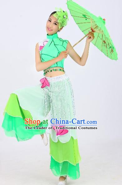 Chinese Traditional Fan Dance Costume Classical Umbrella Dance Green Uniform Yangko Clothing for Women