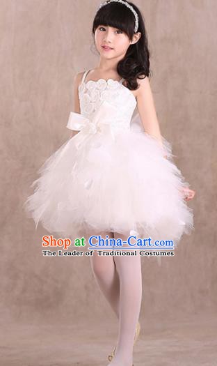 Top Grade Children Stage Performance Compere Costume, Professional Chorus Singing Group White Bubble Dress for Kids