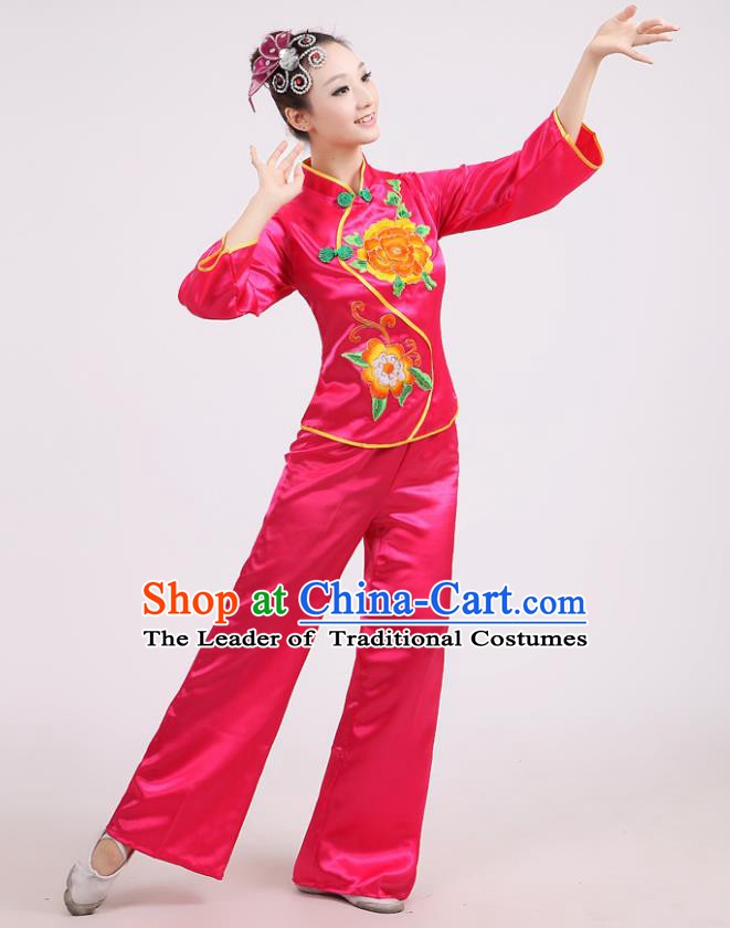 Chinese Traditional Classical Fan Dance Costume Folk Dance Pink Uniform Yangko Clothing for Women