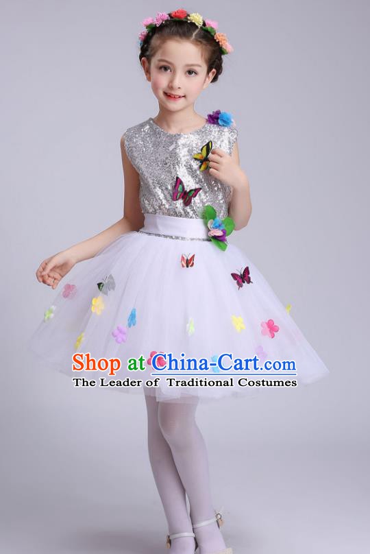 Top Grade Children Modern Dance Costume, Professional Chorus Sing Group White Dress for Kids