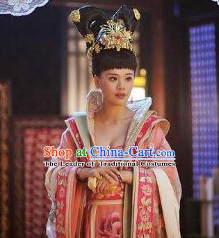 Traditional Chinese Ancient Palace Lady Costume, Tang Dynasty Imperial Consort Helan Minyue Replica Costume for Women