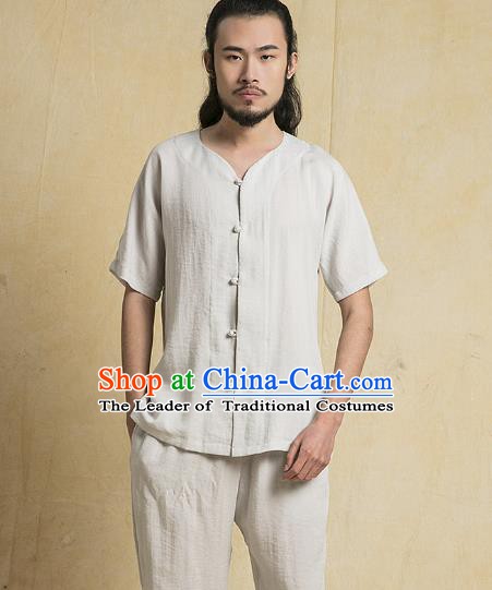 Chinese Kung Fu Costume Martial Arts Gongfu Grey Linen Suits Wushu Tang Suits Tai Chi Clothing for Men