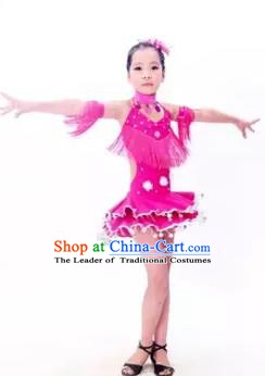 Top Grade Stage Performance Latin Dance Costume, Professional Modern Dance Rosy Dress for Kids