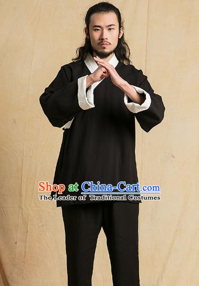 Top Grade Kung Fu Costume Black Linen Suit Martial Arts Training Gongfu Wushu Tang Suit Clothing for Men