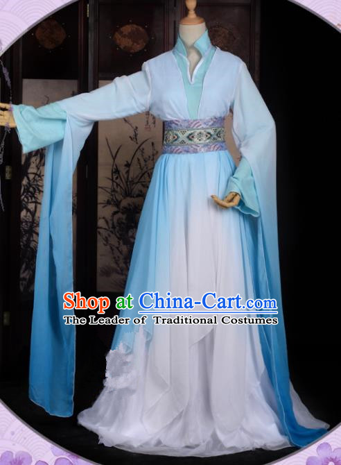 Chinese Ancient Palace Princess Costume Cosplay Fairy Blue Dress Hanfu Clothing for Women