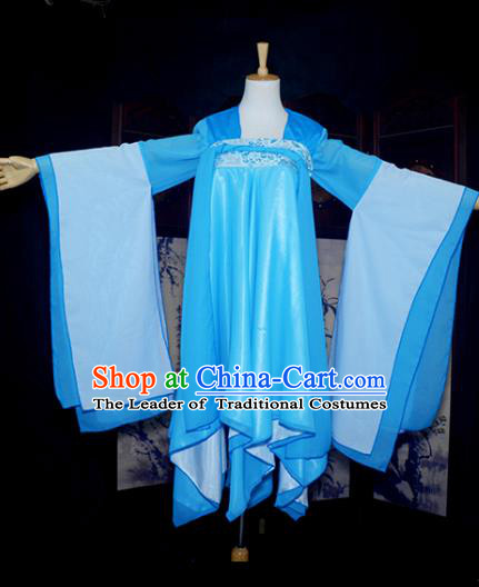 Chinese Ancient Female Knight Embroidered Costume Cosplay Swordswoman Blue Dress Hanfu Clothing for Women